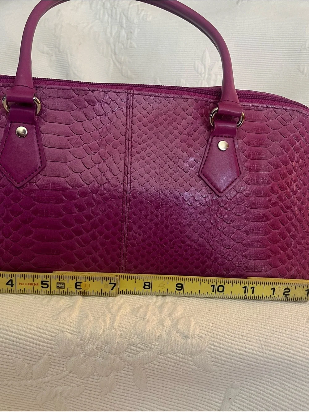 Valerie Stevens Magenta Textured Shoulder Bag with Top Handles